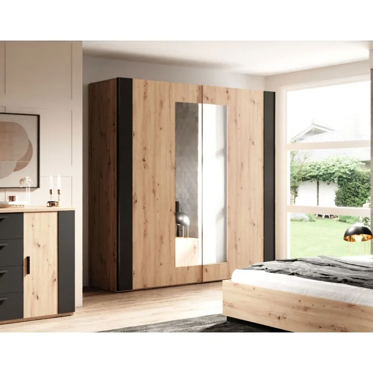 Schwebetürenschrank Kleideschrank Sigma 200cm Ausführung Artisan Eiche / schwarz