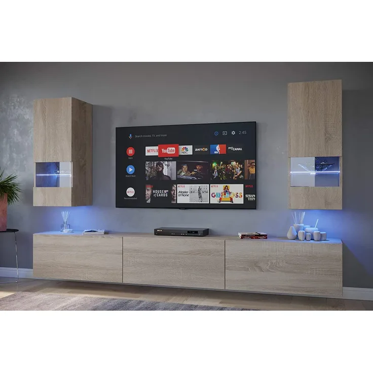 FURNITECH SEZANA AN21 Möbel Schrankwand Wandschrank Wohnwand Mediawand mit Led Beleuchtung Wohnzimmer (LED RGB (16 Farben), AN21-18S-M3 1B)