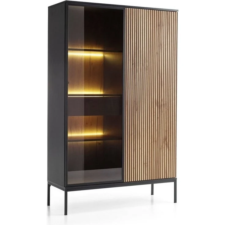 Compleo Vitrine LINO Standvitrine mit Schublade, Fronten gefräst, Modern Wohnzimmer – Bild 2