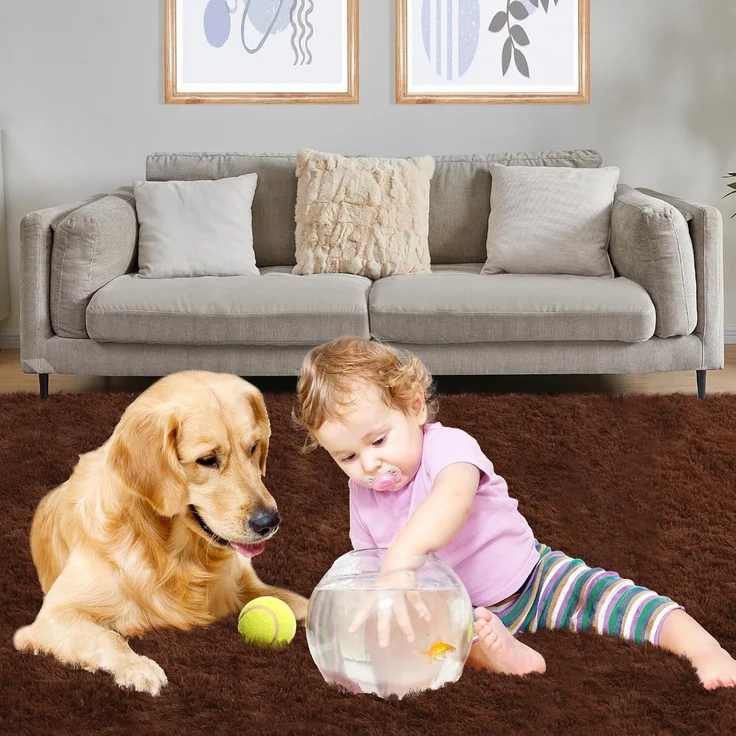 1 Stück Wohnzimmerteppich, superweich, rutschfest, 120x80 cm, Braun – Bild 4