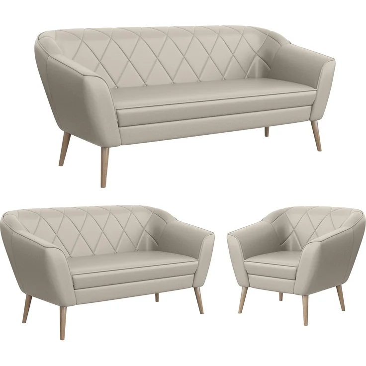 MEBLINI Sofa-Set GISELA 3+2+1 - Beige Kunstleder - für Wohnzimmer - Mini Lounge für sechs Personen - Küchensofa - Sofa Klein - Sitzgarnitur - Polstergarnitur - Sofagarnituren – Bild 1