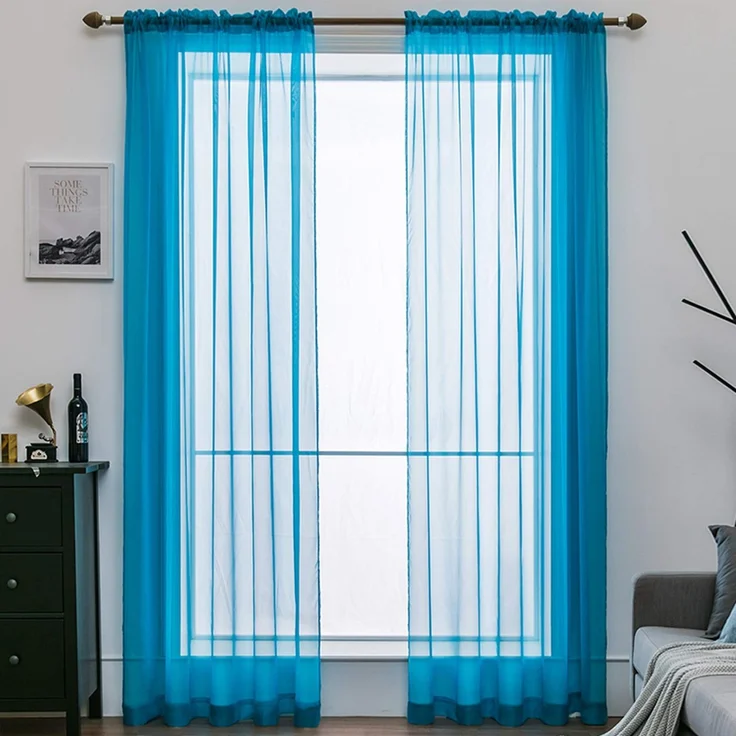 MIULEE Vorhänge Gardinen, Stangendurchzug Blau-Türkis, 2er Set 175x140cm | Transparente Gardine aus Voile, Luftig Leicht, Einfarbig Dekoschal für Wohnzimmer & Schlafzimmer