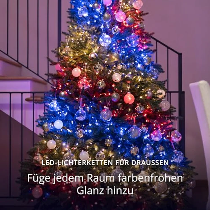 Twinkly Strings - LED-Lichterketten mit 600 RGB + reinen warmweißen LEDs - Weihnachtsbeleuchtung für Drinnen und Draußen - App-gesteuerte Weihnachtsdeko, schwarzer Draht, 48m – Bild 3