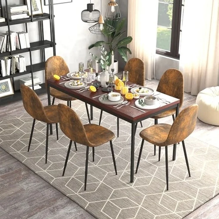 FurnitureR Esstisch 120x70 cm für 4 Personen | MDF in Dunkelbraun | Metallgestell | Moderner Küchentisch – Bild 3