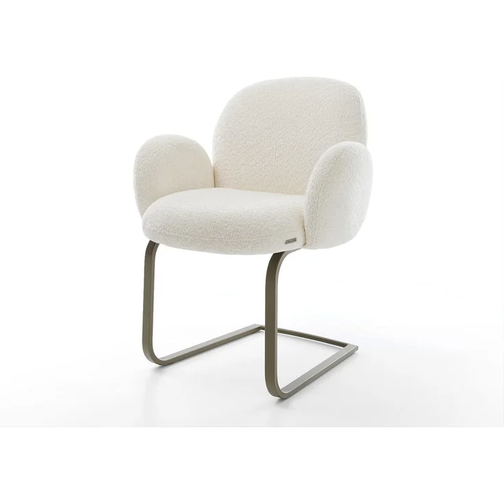 Freischwinger Nube-Flex mit Armlehnen Bouclé Weiß Freischwinger flach Effektfinish Titan Taschenfederkern – Bild 3