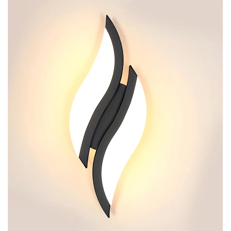 Goeco LED Wandleuchten Innen, 12W Modern Wandlampe Schwarz mit Acryl-Lampenschirm, 3000K Warmes Licht 2-Flammig Blattförmige für Flur Treppenhaus Wohnzimmer Schlafzimmer, 29 cm * 10 cm