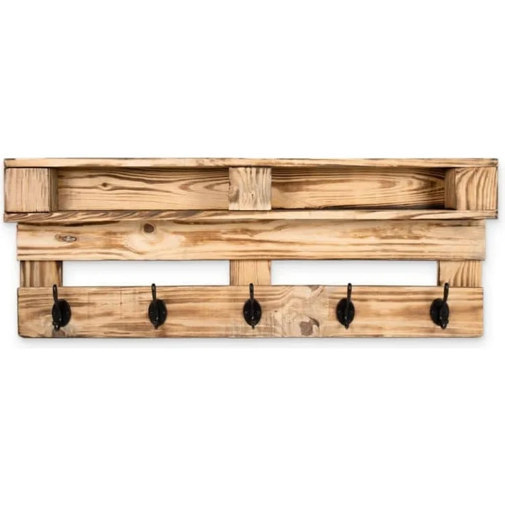 K&L Wall Art Wandgarderobe Palettenmöbel Garderobe Vintage Paletten Wandregal mit Kleiderhaken, Kiefernholz massiv Holzregal – Bild 2