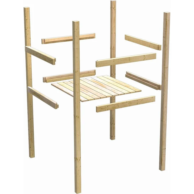 Karibu Kinderspielhaus Frieda Set Aktion2 naturbelassen mit Anbau, Doppelschaukel, Klettergerüst und Rutsche rot – Bild 11