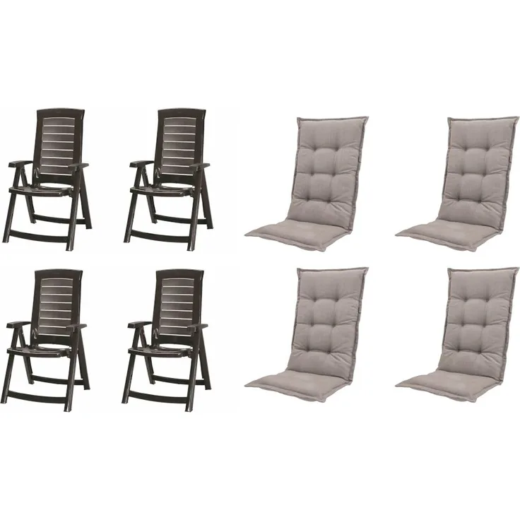 SET Aruba, 4 x Klappsessel graphit, 4 x Auflage taupe