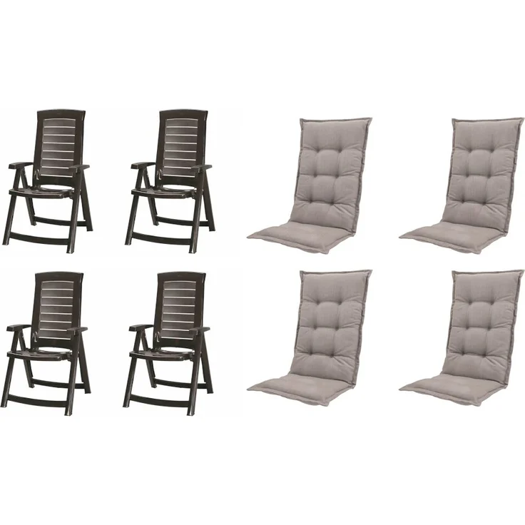 SET Aruba, 4 x Klappsessel graphit, 4 x Auflage taupe – Bild 1