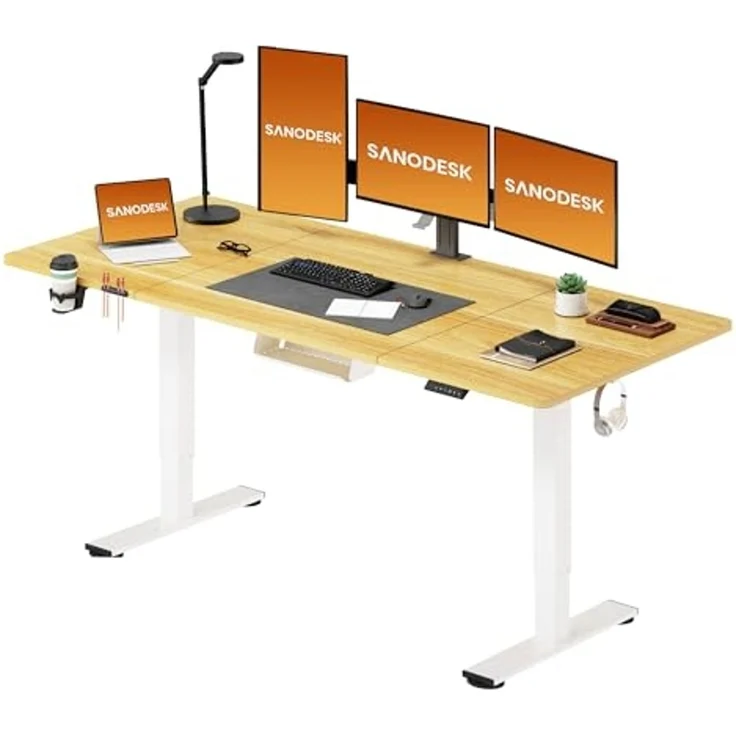 SANODESK Höhenverstellbarer Schreibtisch 180x80 cm Schreibtisch Höhenverstellbar Elektrisch Ergonomischer Steh-Sitz Tisch Computertisch für Heimbüro Homeoffice(ahorn) – Bild 1