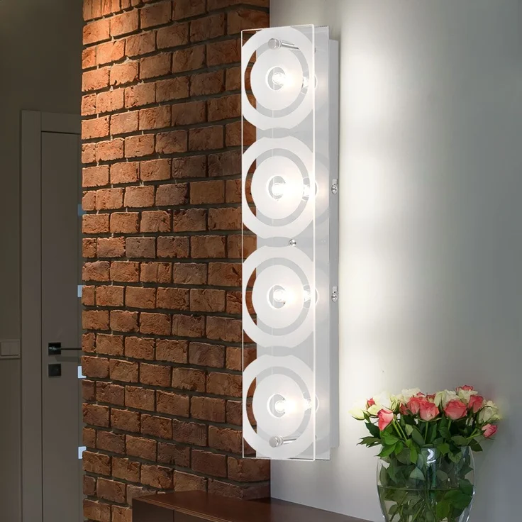 2er Set Wandleuchte, Chrom, Glas satiniert, 4 Flammig, L 40 cm – Bild 4