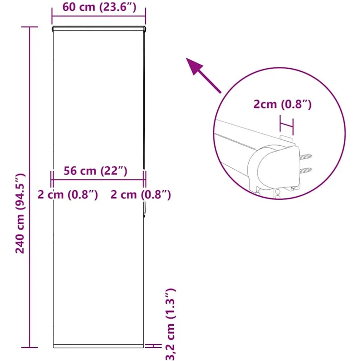 vidaXL Duschrollo mit Kassette 60x240 cm Stoffbreite 56 cm 4015052 – Bild 12