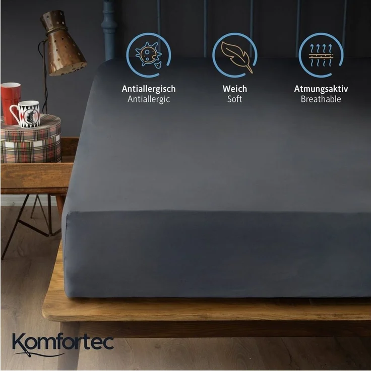 Komfortec Mikrofaser Spannbettlaken 90x200 cm – Weiches Spannbetttuch mit Rundumgummi – Fitted Sheet für Matratzen bis 30 cm – Anthrazit – Oeko-Tex – Pflegeleicht & Hautfreundlich – 90g/m² – Bild 2