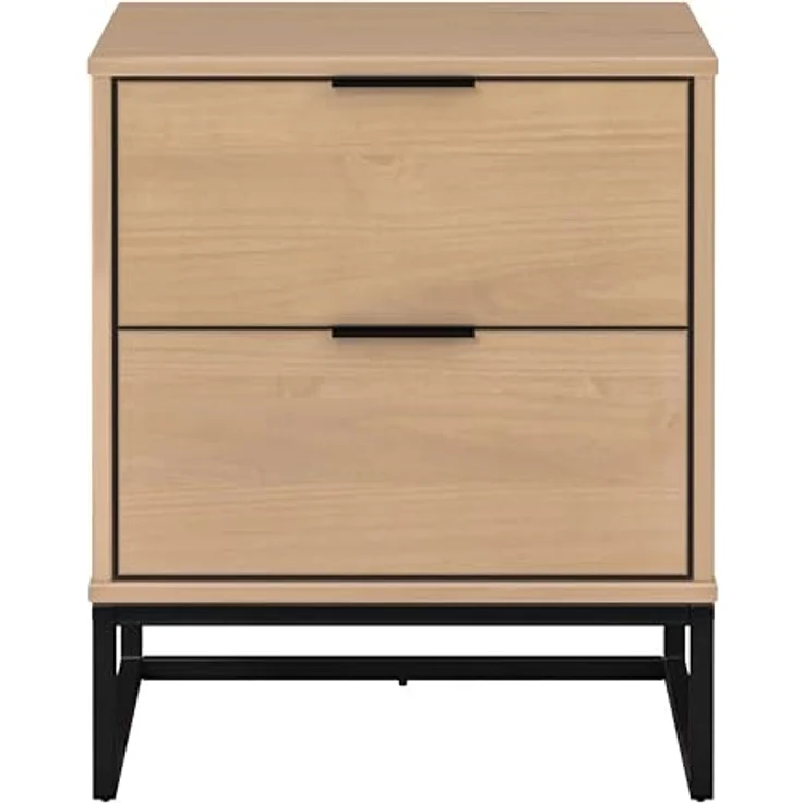 MID.YOU Nachtschrank Schwarz, Eiche, 2 Schubladen, Metall und Kiefer, massiv, 50x59x45 cm, Schlafzimmer – Bild 3
