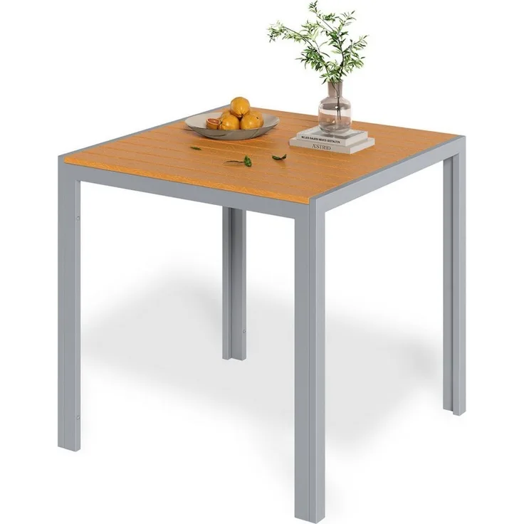 TLGREEN Gartentisch Aluminiumrahmen Quadratisch (110x70 cm WPC Balkontisch Wetterfest, Rechteckiger Terrassentisch, Esstisch Outdoor, 1 Tisch), Hitze- und Wetterbeständig, rutschfest, Brettbreite 6.5cm