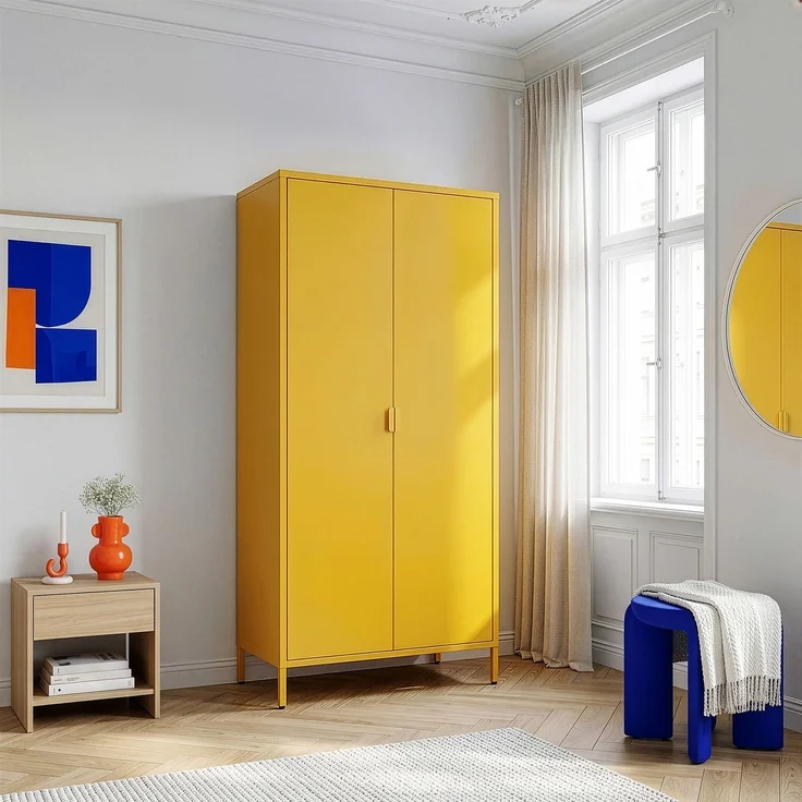 Kleiderschrank Esteli 170x80x45 cm Stahl Gelb [en. casa] – Bild 1