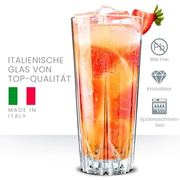 KONZEPT Gläser-Set 12 teilig, Trinkgläser, 6 Longdrinkgläser mit 6 kleine Wassergläser, 12-tlg, ideal als Saftgläser, Cocktailgläser und Kistallgläser für Whisky, Gin – Bild 2