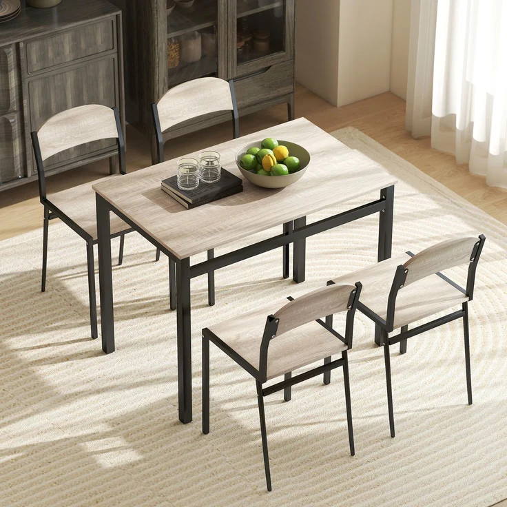 MELAYR, 5-teilige Essgruppe, Esstisch mit 4 Stühlen, platzsparendes Küchentisch-Set, 100 x 63 x 76.5 cm, Eiche – Bild 4