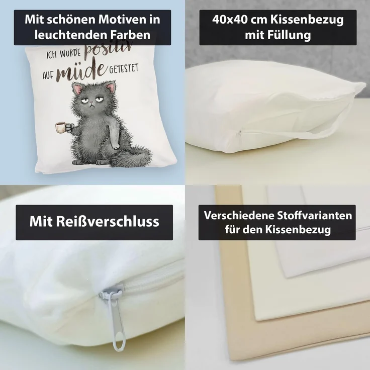 speecheese Dekokissen Genervte Katze Kuschelkissen mit Spruch positiv auf müde getestet – Bild 4