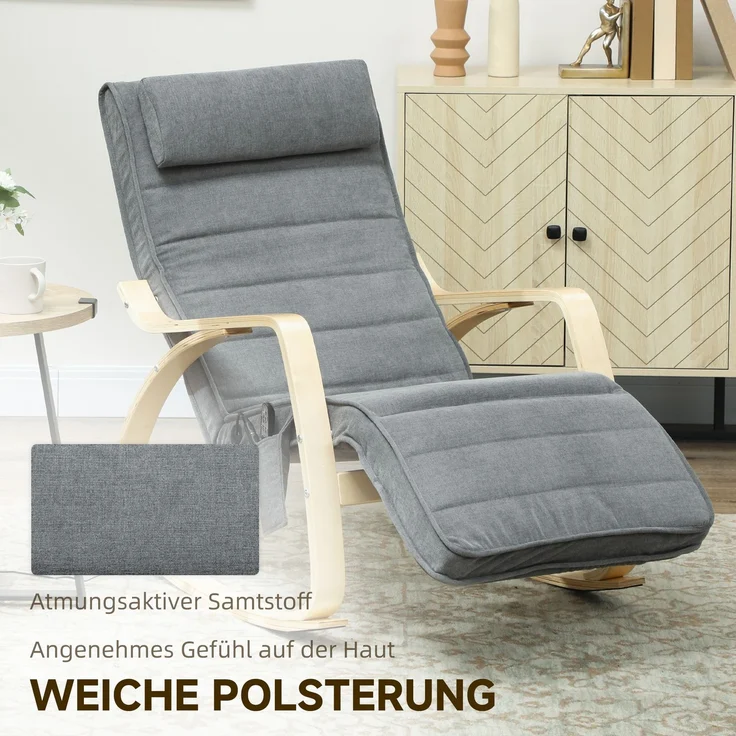 Schaukelstuhl mit Massage-Funktion, Lendenheizung, 3 Modi, Stoffbezug, Grau--Grau--106x67x92cm--YOUDENOVA – Bild 8