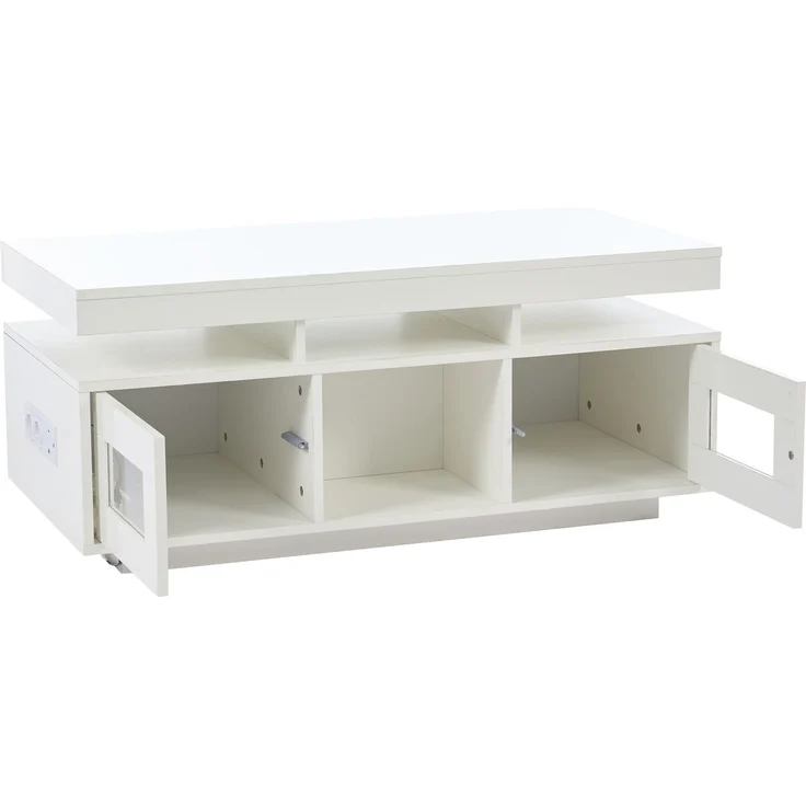 100×50×43cm weißer Hochglanz-Couchtisch, mit per mobiler App steuerbaren LED-Leuchten, Wohnzimmertisch mit Schrank, Sofatisch mit Ladeanschluss und steckdose , geeignet für Büro, Arbeitszimmer – Bild 9