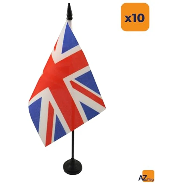 AZ FLAG 10 Stück Tischflagge Großbritanniens – 15 x 10 cm – 10 Mini-Flaggen für Großbritannien – für Büro, 100% Polyester, mit 25 cm Fahne und Sockel aus schwarzem Kunststoff – Bild 2