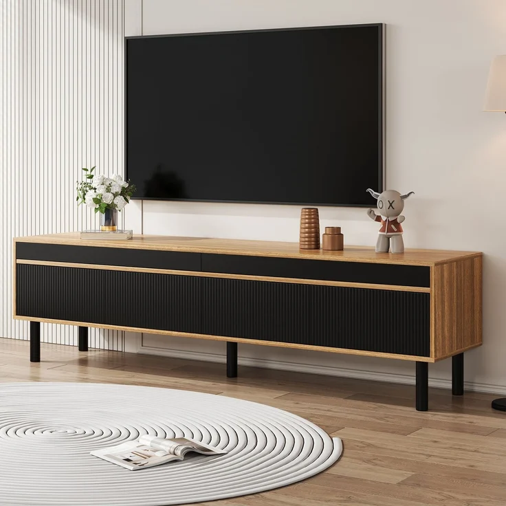 Abrihome TV Schrank mit 4 Türen, Schwarz, 47x38x170 cm – Bild 1