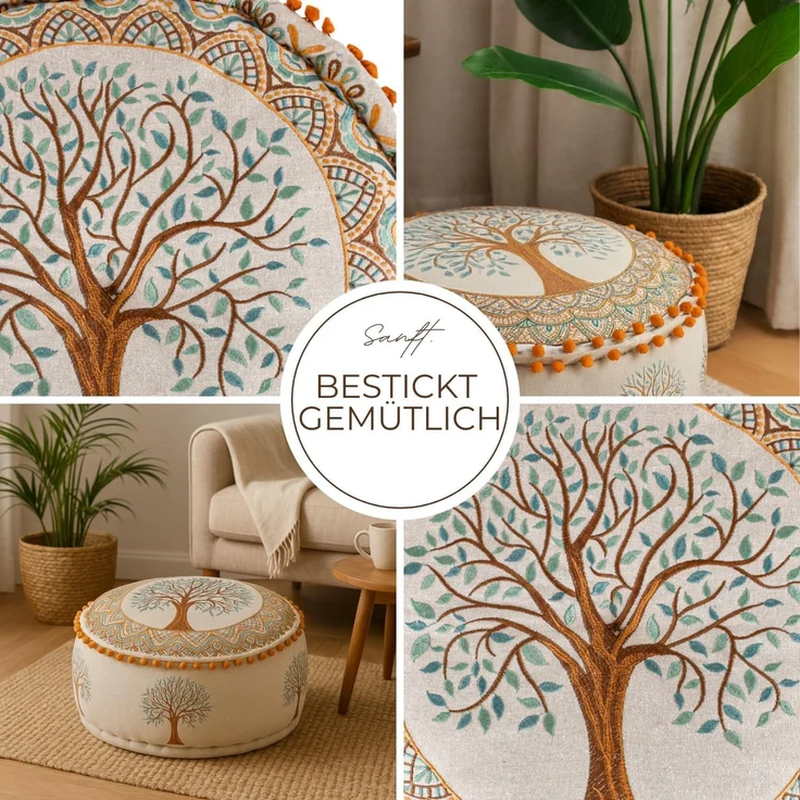 Marrakesch Orient & Mediterran Interior Pouf Pouf Guansha Braun, Sitzkissen 50x25 cm, Baumwolle bestickt, gefüllt (1-St), Handarbeit – Bild 6