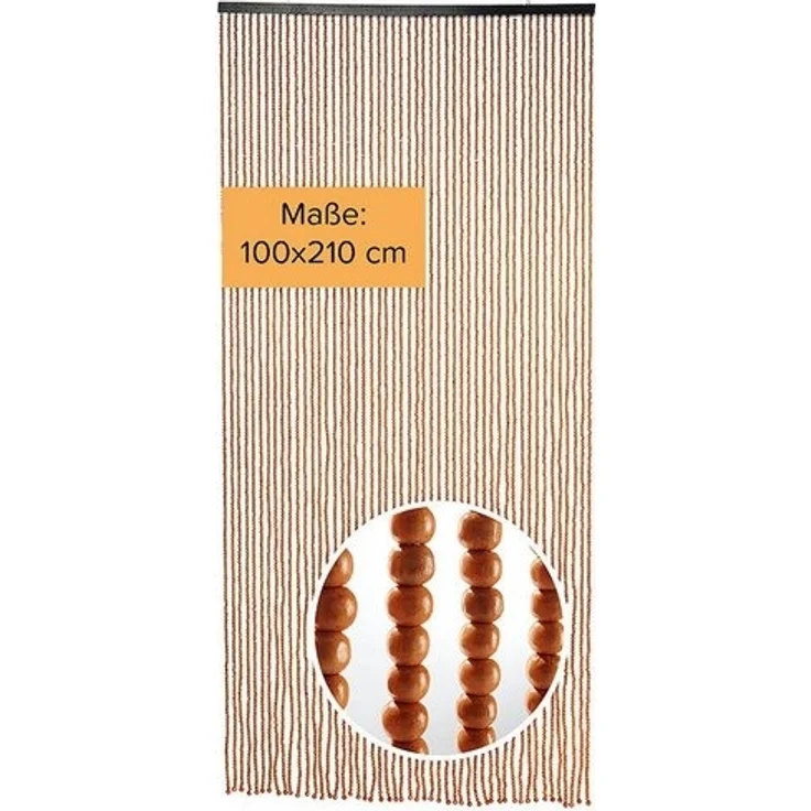Kobolo Türvorhang Perlenvorhang CHOCO Holzperlen braun 50 Stränge (1 St), Ösen, halbtransparent – Bild 4