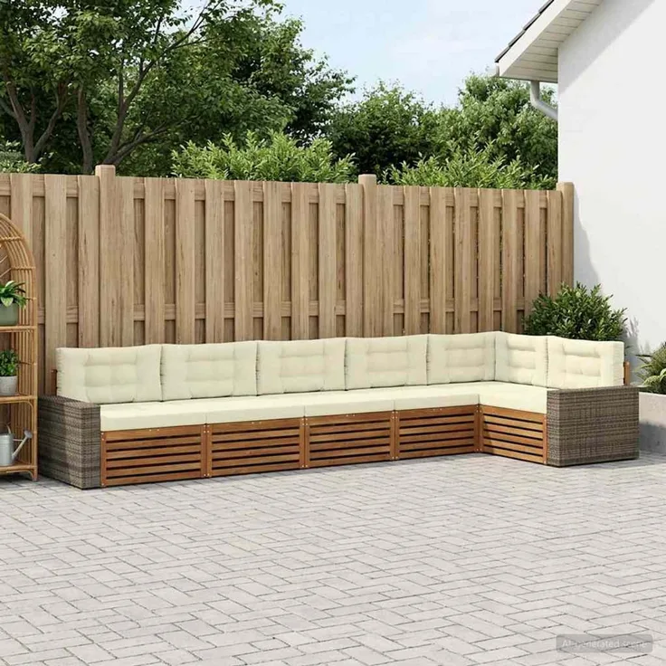 vidaXL Outdoor-Sofagarnitur 6 stk. 6-Sitzer Natur und Creme 3383428