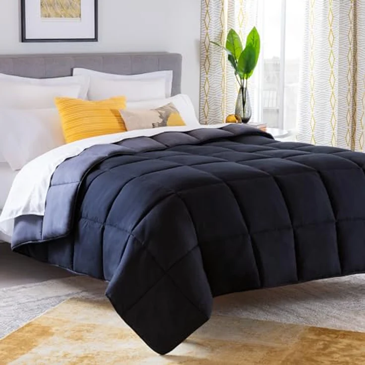 Linenspa 4 Jahreszeiten Bettdecke aus Microfaser – Ganzjahresdecke – Ultraweich – Steppdecke 200x200 cm, Schwarz / Dunkelgrau – Bild 1