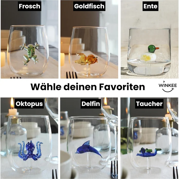 Winkee Glas Winkee - Handgemachtes Oktopus Glas, Kristall-Trinkglas, Dessertg – Bild 7