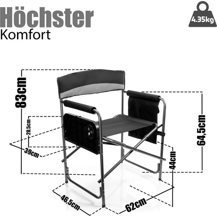 BigDean Campingstuhl Klappstuhl belastbar bis 150kg mit Klapptisch – mit Getränkehalter (Packung, 1 St), 150kg Belastbar, Getränkehalter, Seitentasche – Bild 2