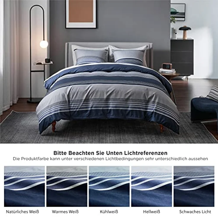 BEDSURE Bettwäsche 135x200 2teilig Bettbezug - Bettwäsche-Sets Blau 135x200 cm mit Kissenbezug 80x80 cm, ÖKO-TEX Wendebettwäsche Bedding Blau Gestreift Muster mit Reißverschluss – Bild 7