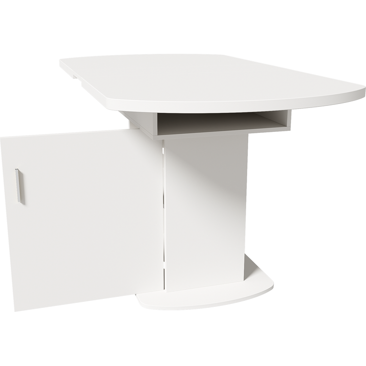 Ausziehbarer Esstisch mit Stauraum und silbernem Griff, 110/130x70x75 cm, Weiß – Bild 9