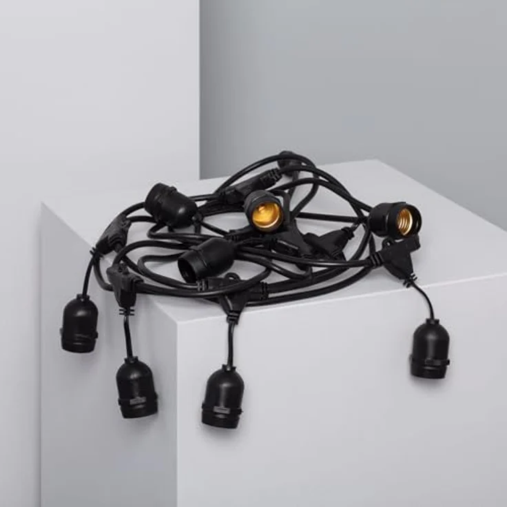 LEDKIA LIGHTING Girlande Aussen, 8 E27 Lampenfassungen, 5,5m, Schwarz, IP65, ideal für Weihnachten – Bild 2