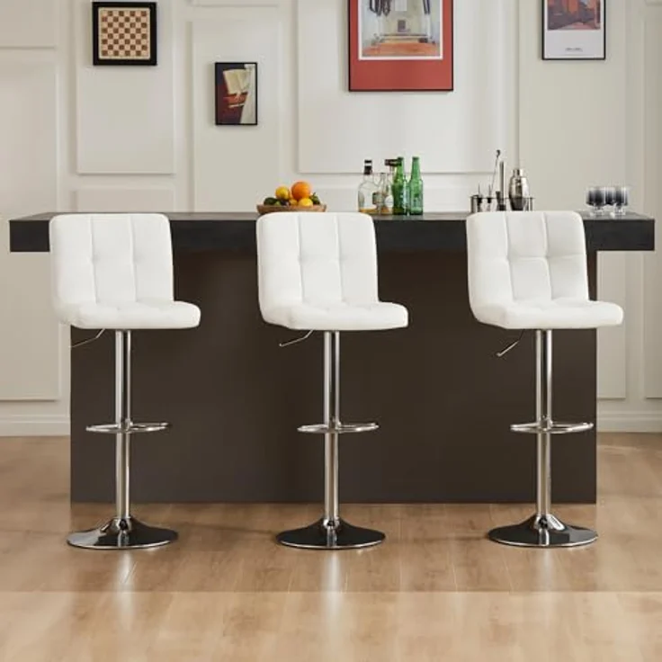 Sweetcrispy Barhocker 2er Set,PU-Leder Gepolsterter Barstuhl,Bistrohocker mit Lehne Fußstütze,360°Höhenverstellbar Drehbar Küchenhocker Designer Hocker,Tresenhocker für Bar,Weiß – Bild 8