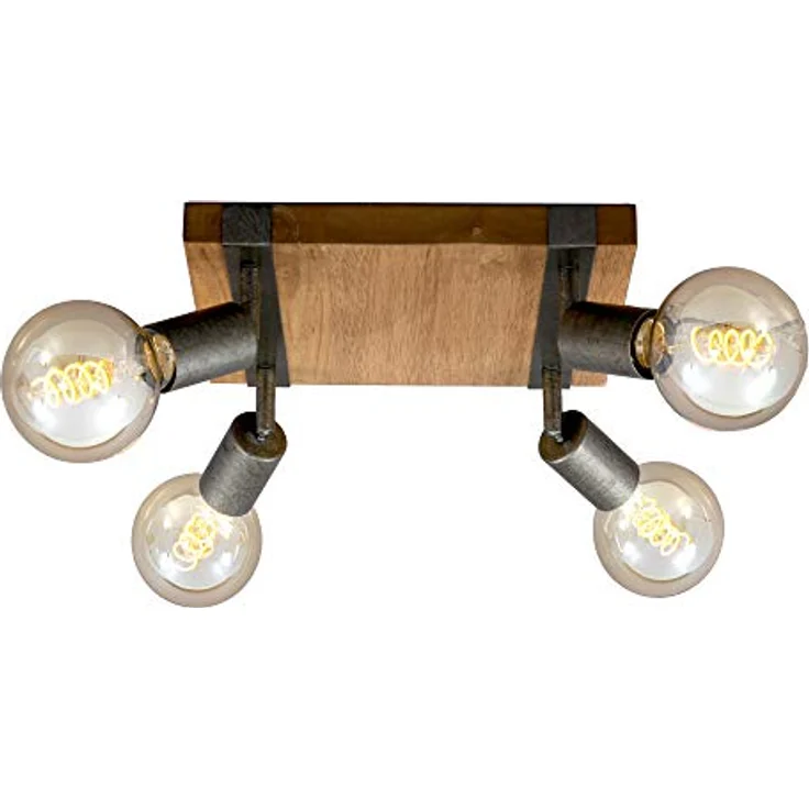 BRILONER - Deckenlampe Vintage schwenkbar, Holzbasis, E27 Fassung, max. 25 Watt, Deckenleuchte, Lampe, Wohnzimmerlampe, Schlafzimmerlampe, Küchenlampe, Deckenstrahler, 28 x 28 x 9 cm, Holz-Schwarz – Bild 2