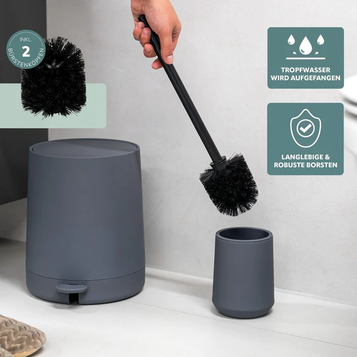 Bad-Accessoires Set TESERO 2tlg. bestehend aus 1x WC-Garnitur, 1x Kosmetikeimer aus Kunststoff in Grau – Bild 4
