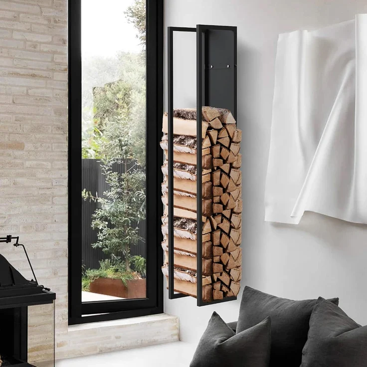DanDiBo Kaminholzregal Innen Metall Schwarz Kaminholzständer 140 cm mit Rückwand an der Wand Hängend 96539 Holzkorb Kaminholzhalter Holzregal – Bild 3