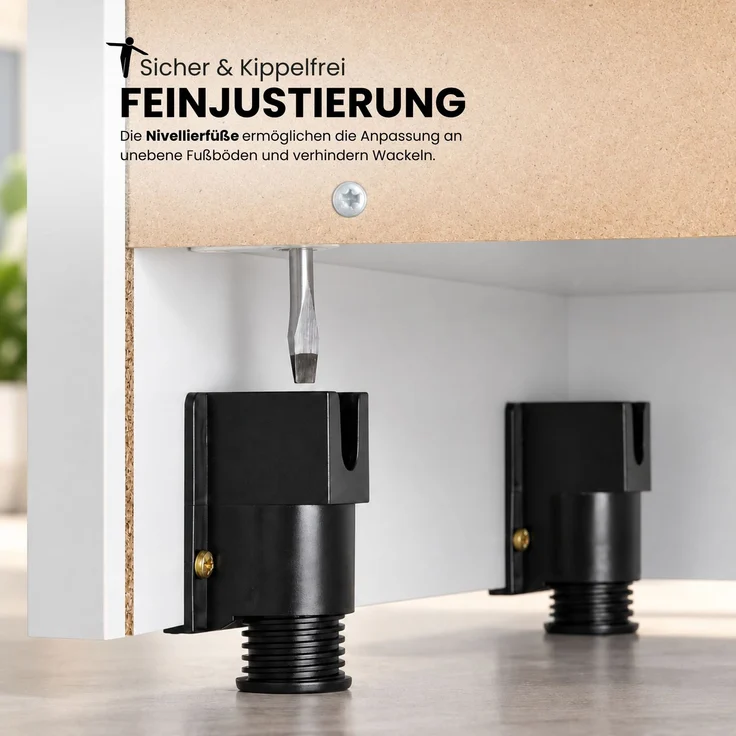 bümö office Aktenschrank abschließbar, 100 cm breit, 5 Ordnerhöhen, Weiß/Nussbaum - breiter Büroschrank mit Flügeltüren, 4 verstellbaren Fachböden und Sockel, 6910-W-N-SG – Bild 7