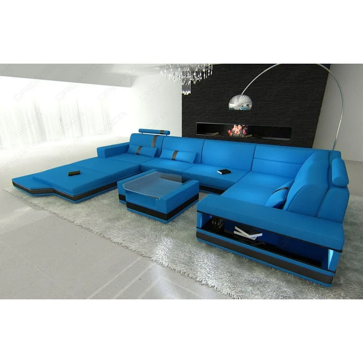 Sofa Messana in Leder - Kunstleder - blau-schwarz - Links – Bild 6