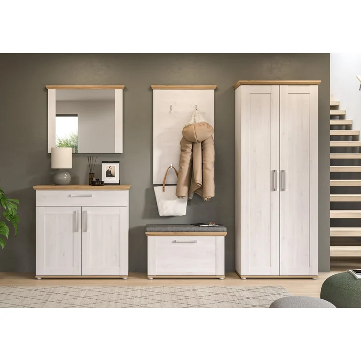 Home affaire Garderobenschrank Cosenza, Höhe 196 cm, 2 Türen, 2 Einlegeböden, 1 Kleiderstange Hochschrank, Stauraumschrank, Schrank, Flurschrank, Dielenschrank – Bild 1