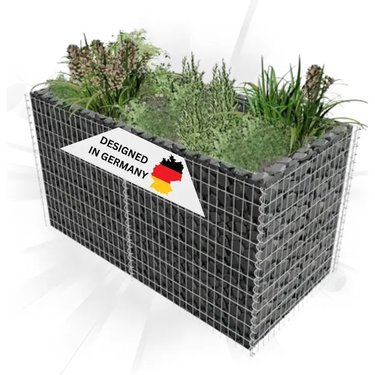 DELUKE® Gabionen Hochbeet ROON aus Stahl 180×90×100cm Steinkorb Gabionengitter Ziergabione Steingabione Drahtkorb befüllbar