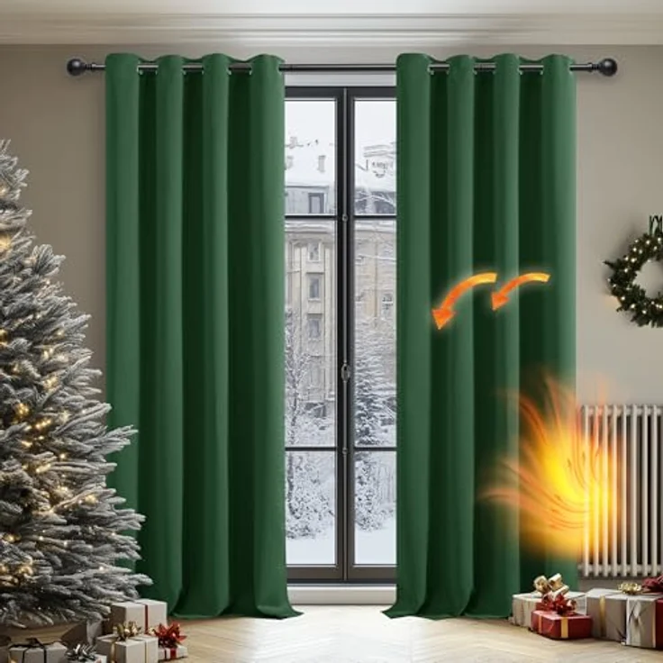 Deconovo VerdunklungsVorhänge kurz Wohnzimmer Hitzeschutz Curtain Waldgrün | 2er Set, H160 x B132 cm, Abdunkelnde Vorhänge für Schlafzimmer und Wohnräume, Blickdicht Gardinen und Hitzeschutz Vorhang – Bild 2
