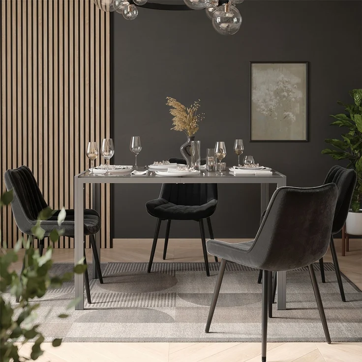 Esstisch Set Grand Grau 120 x 70 cm mit 4 Stühlen (Schwarz) Vicco – Bild 6