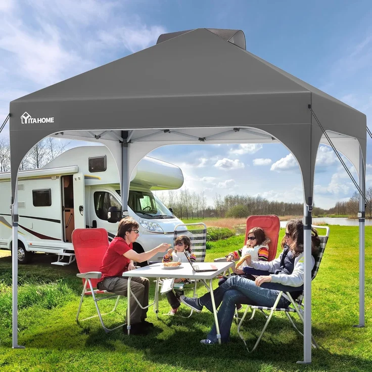 YITAHOME 3X3 wasserdichte Pavillon Faltpavillon, Faltbarer Pop up Pavillon Outdoor Anti-UV Gartenpavillon Höhenverstellbarfür Alle Jahreszeiten Für Party Camping Märkte Pool Festival, Dunkelgrau – Bild 8