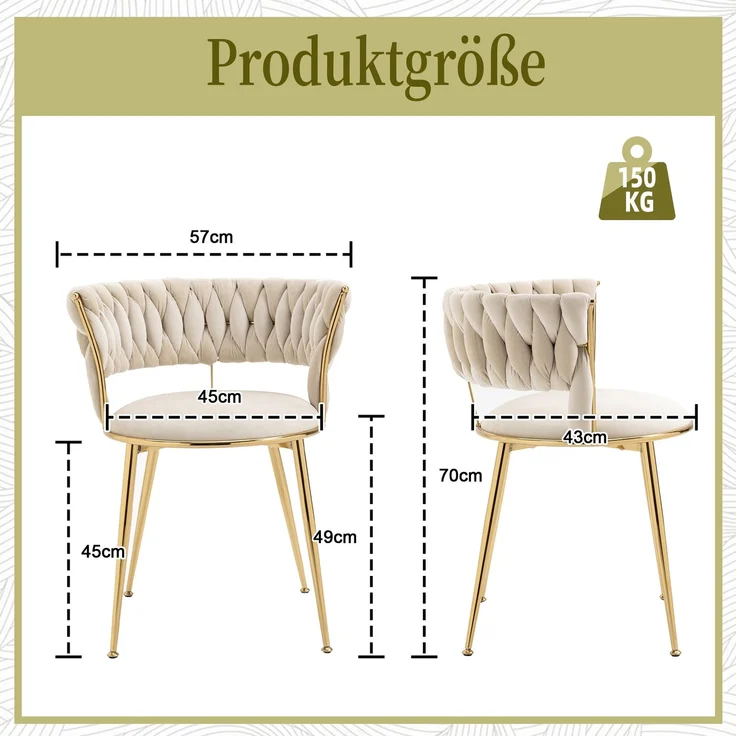 Esszimmerstuhl Samtstoff 2-teiliges Set, mit ergonomischer Rückenlehne, Hohlbünst-Design, gepolstert, Metallbeine goldfarben – Bild 8