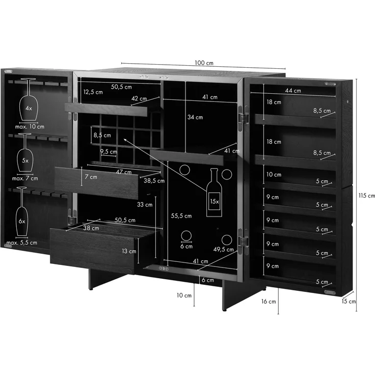 Bar Eiche 100 x 68 x 115 dunkelbraun lackiert BEAMS #50 – Bild 8